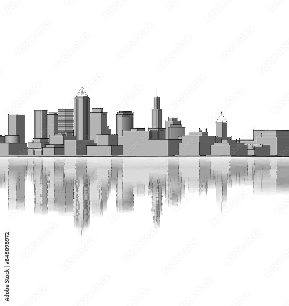 Naklejka premium modern city panorama 3d illustration