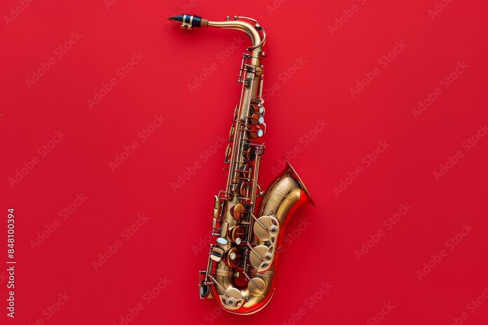 Naklejka premium Saxophone on Red Background