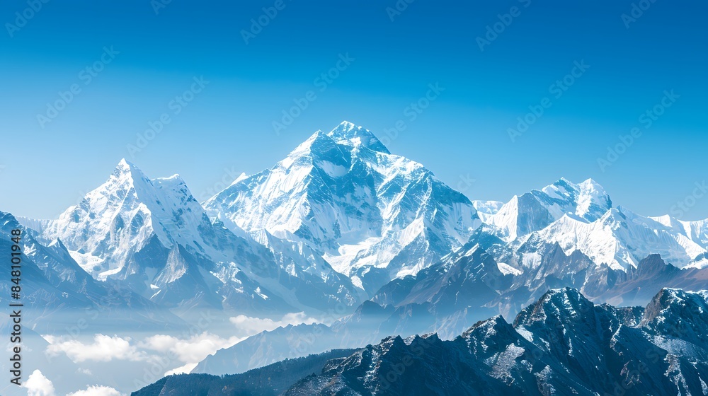 Majestic Mountain Range Under a Clear Blue Sky Majestic Mountain Range Under a Clear Blue Sky