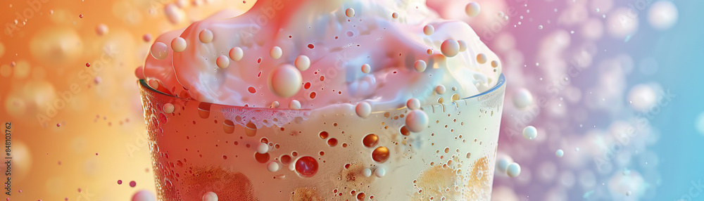 Frothy Milkshake Bliss: Close-Up of Textured and Frothy Milkshake in Beverage Treat Frothy Milkshake Bliss: Close-Up of Textured and Frothy Milkshake in Beverage Treat
