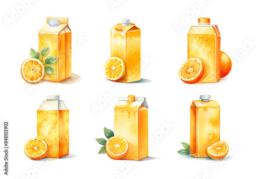 Orange Juice Box, back to school Illustration. Watercolor Style photo