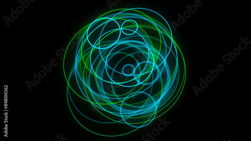 Abstract green sphere with connecting dots and lines. Wireframe technology sphere. Big data visualization. 3d rendering.