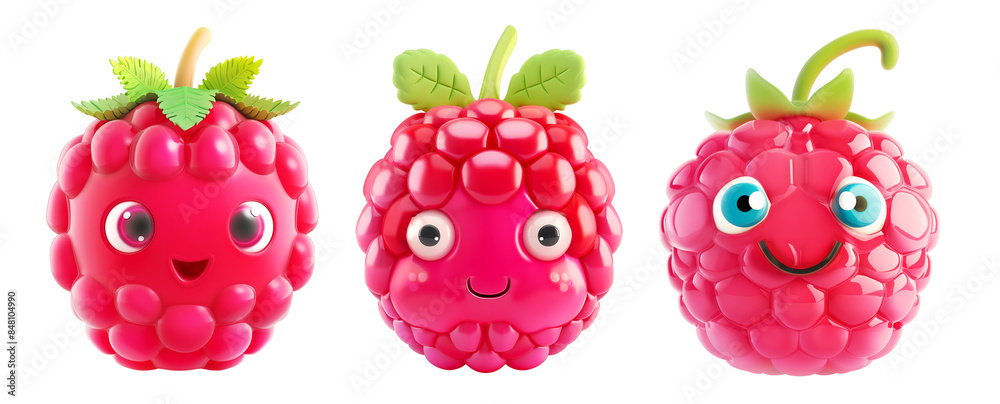 Cute cartoon raspberry characters, cut outs collection
