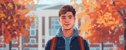 Portrait of male college student at campus looking at camera. Vector flat minimalistic isolated illustration