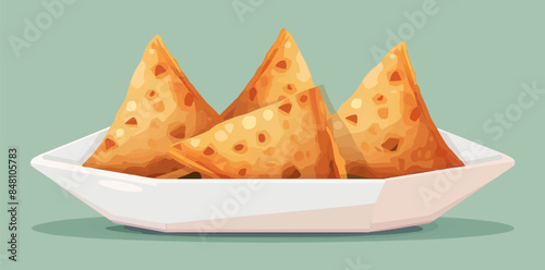 samosa muslim food in dish Vector flat minimalistic isolated illustration