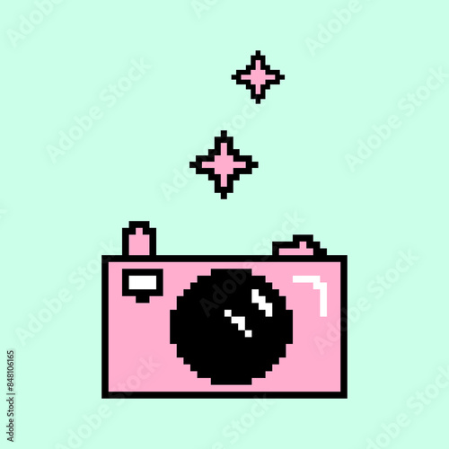 Camera pixel art 8 bit. Game icons. Vector illustration.