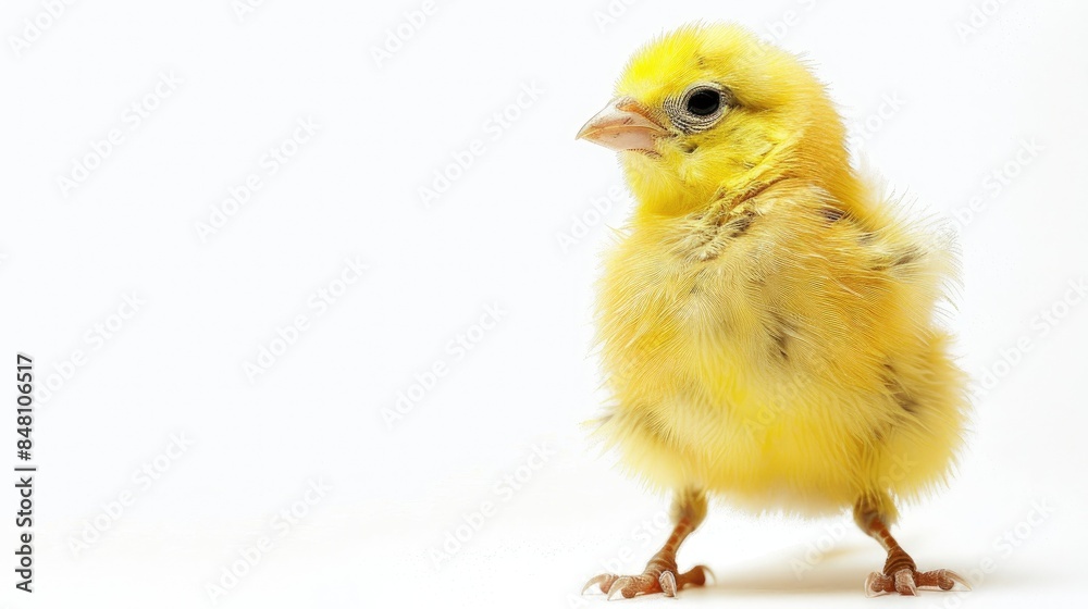 Baby Canary Bird Standing Alone on White Background Baby Canary Bird Standing Alone on White Background