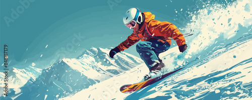 Snowboarder on the slope. vector simple illustration