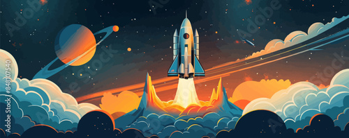 Space tourism with space hotels, orbital tours, and astronautical cruises. Vector flat minimalistic isolated illustration.