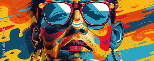 Street artist with face paint. Portrait of a creative individual expressing his individuality through street art. Vector flat minimalistic isolated illustration