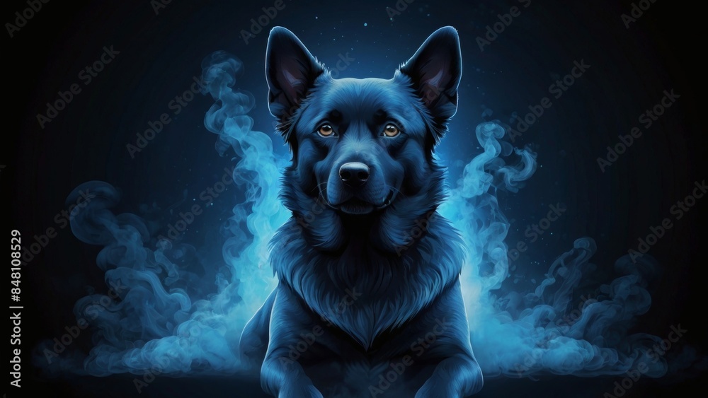 Digital artwork of a black dog with glowing blue accents Digital artwork of a black dog with glowing blue accents