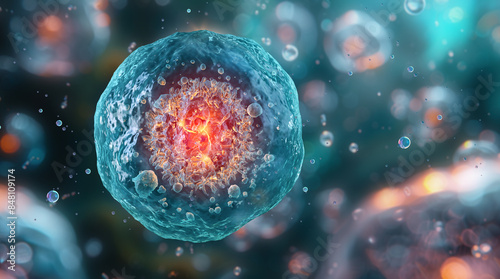 Tableau sur toile Human embryo cell with nucleus, mitochondria, organelles