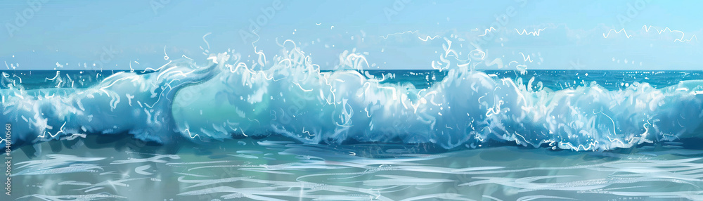 Frothy Ocean Waves: Close-Up of Textured and Foamy Ocean Waves in Coastal Scene.