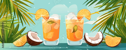 Tropical coconut juice cocktail drink. vector simple illustration