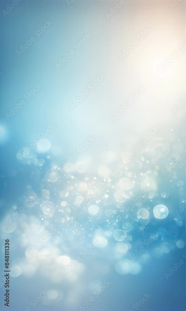 soft and dreamy background featuring blue bokeh lights. The gentle blur and gradient create a soothing and ethereal atmosphere, ideal for adding a touch of elegance to designs.