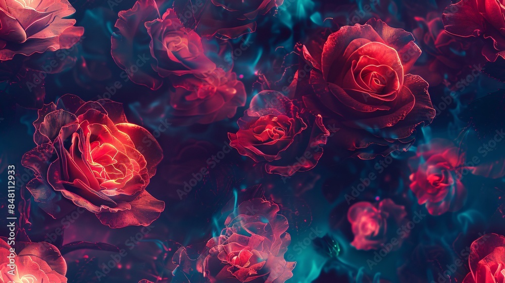 A surreal and immersive pattern featuring neon roses floating in a digital space, creating a sense of otherworldly beauty and mystery. A surreal and immersive pattern featuring neon roses floating in a digital space, creating a sense of otherworldly beauty and mystery.