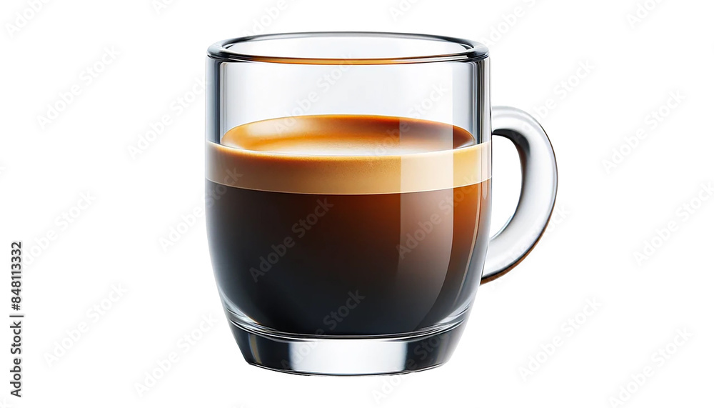 Glass mug filled with espresso coffee isolated on transparent or white background Glass mug filled with espresso coffee isolated on transparent or white background