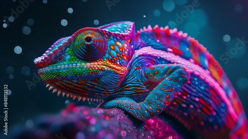 A vibrant chameleon displaying a spectruym of colors © Shahid