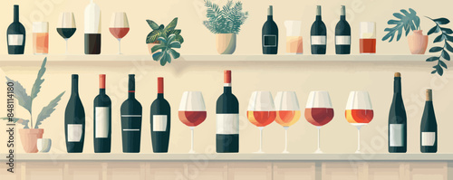 Wine tasting concept. Invitation template for an event, festival, party. Modern graphic design, poster, list, menu for restaurant, bar. Vector flat minimalistic isolated illustration