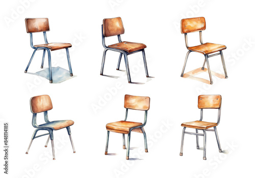 Cute watercolor painting style illustration of School Chair, isolated on white background © Intania