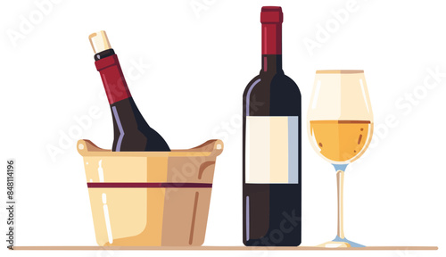 Wine bottle and bucket icon image flat cartoon vact Vector flat minimalistic isolated illustration