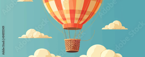 Nostalgic hot air balloon with woven basket and ropes Vector flat minimalistic isolated illustration