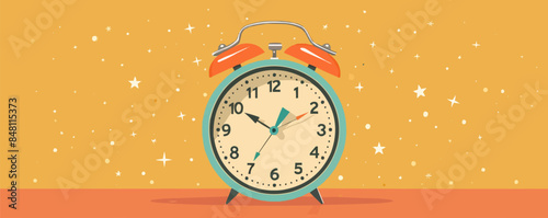Retro alarm clock with ringing bells and numbers Vector flat minimalistic isolated illustration