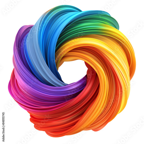 Vibrant colorful swirl, abstract digital artwork with vivid rainbow hues, perfect for modern art and design projects. Rainbow color element PNG no background