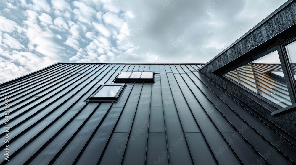 Close-Up of House Roof with Black Metal Covering Close-Up of House Roof with Black Metal Covering
