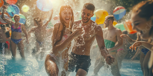 Junge Leute feiern Party am See