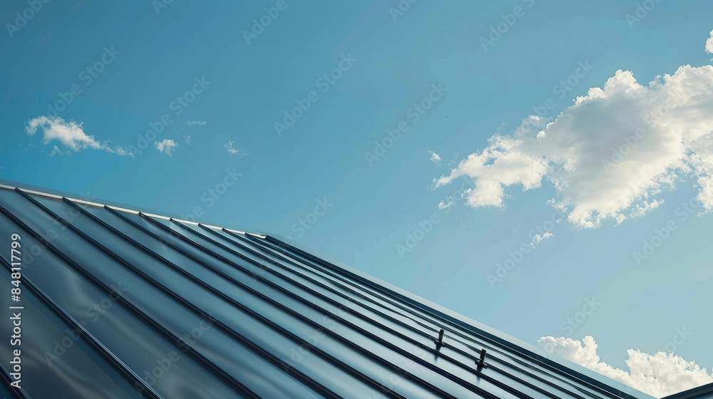 Close-Up of House Roof with Black Metal Covering Close-Up of House Roof with Black Metal Covering