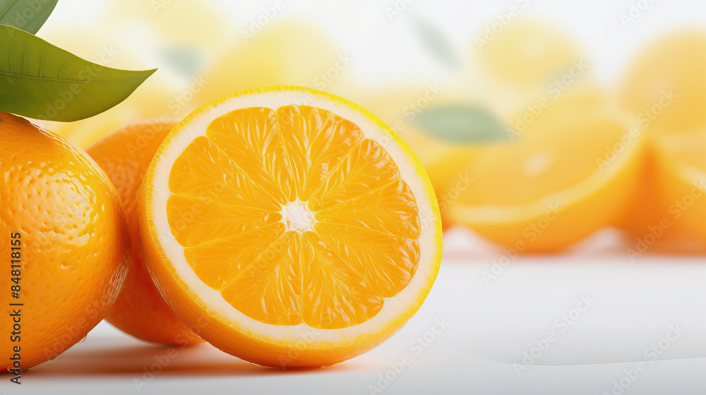 Fototapeta premium Sun-Kissed Citrus Elegance - Oranges and Leaves.