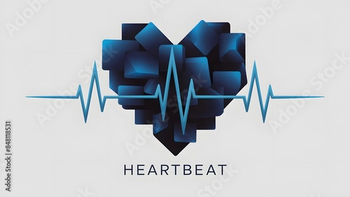 The heart is depicted in a deep blue color, and the pulse waveform is in alighter blue shade, forming a zigzag pattern. The word 'HEARTBEAT' is written below the heart and waveform