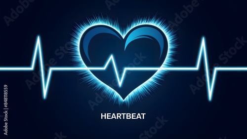 The heart is depicted in a deep blue color, and the pulse waveform is in alighter blue shade, forming a zigzag pattern. The word 'HEARTBEAT' is written below the heart and waveform