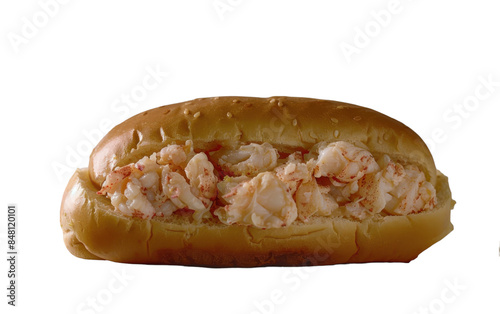 A classic New England lobster roll, filled with fresh lobster meat and served on a soft bun