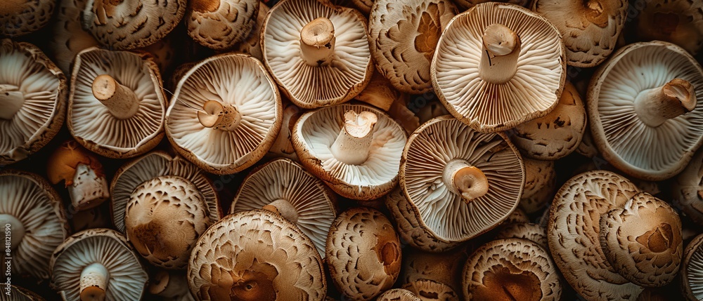 Mushroom pile banner. top down photography Mushroom pile banner. top down photography