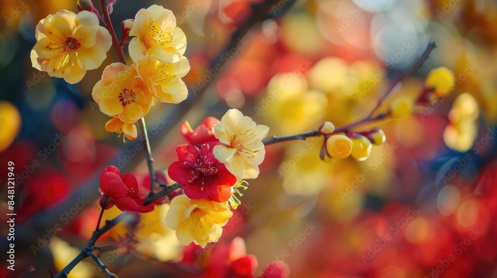 Spring blossoms in the nursery vibrant red and yellow hues Spring blossoms in the nursery vibrant red and yellow hues