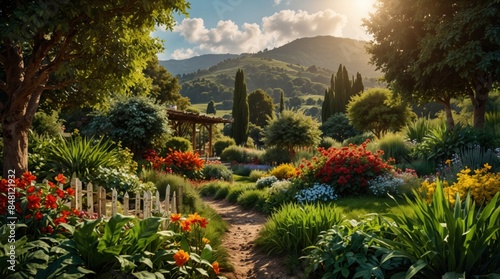 Beautiful landscape botanical garden in summer