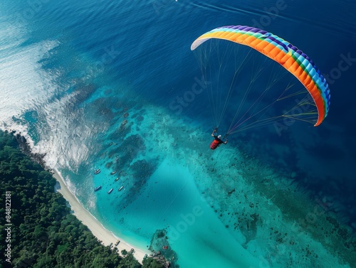 Paragliding over ocean clear water thailand rainbow parachute