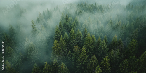 Misty pine forest aerial view © Mr. Stocker
