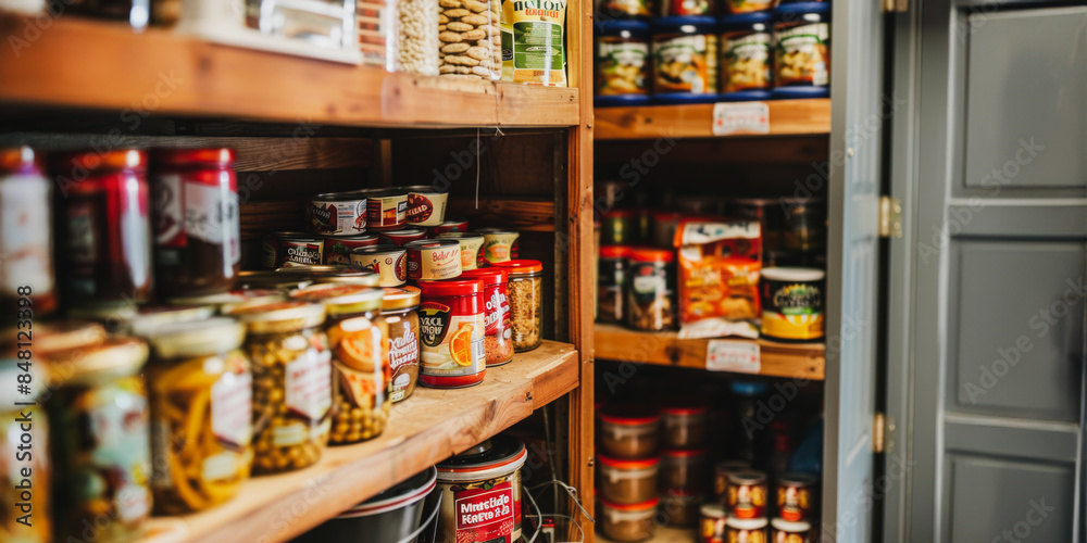 Organized pantry with jars and baskets Organized pantry with jars and baskets