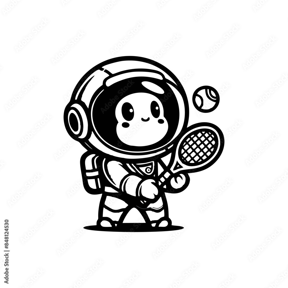 Cute Boy Astronaut Playing Tennis Ball Cartoon Cute Boy Astronaut Playing Tennis Ball Cartoon