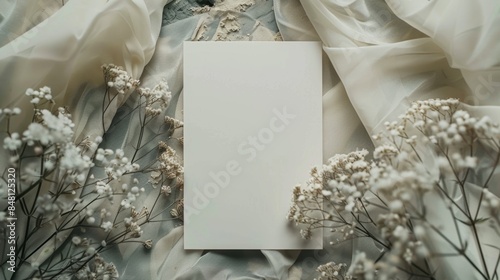 Blank Card with White Flowers and Soft Light