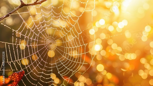 Spider web reflecting the sunlight