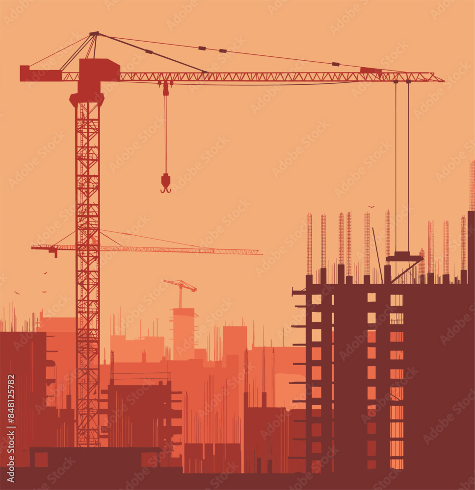 Construction crane on a construction site against the background of buildings under construction. Construction crane on a construction site against the background of buildings under construction.