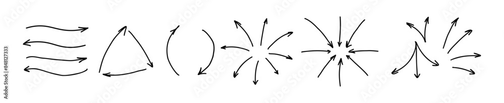 A set of black arrows pointing in different directions on a white ...