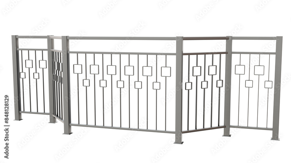 3D render showcases a captivating stainless steel balustrade featuring a modern square pattern (transparent background). Ideal for adding a contemporary touch to your design projects. 3D render showcases a captivating stainless steel balustrade featuring a modern square pattern (transparent background). Ideal for adding a contemporary touch to your design projects.