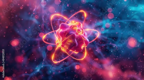 An ultra-realistic close-up of a neon atom showcasing its intricate atomic structure and distinctive properties in stunning detail. Created with Generative AI.