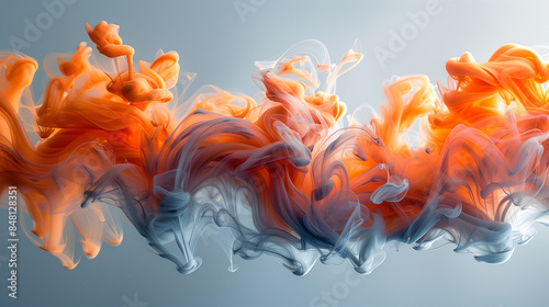 A stunning visual of orange and blue ink swirling together in water, creating a dynamic and abstract pattern with fluid motion