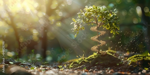 Visualize DNA transforming into a life tree uniting beings through genealogy. Concept Family Tree, Genetic Connections, Tree of Life, DNA Evolution, Ancestral Links